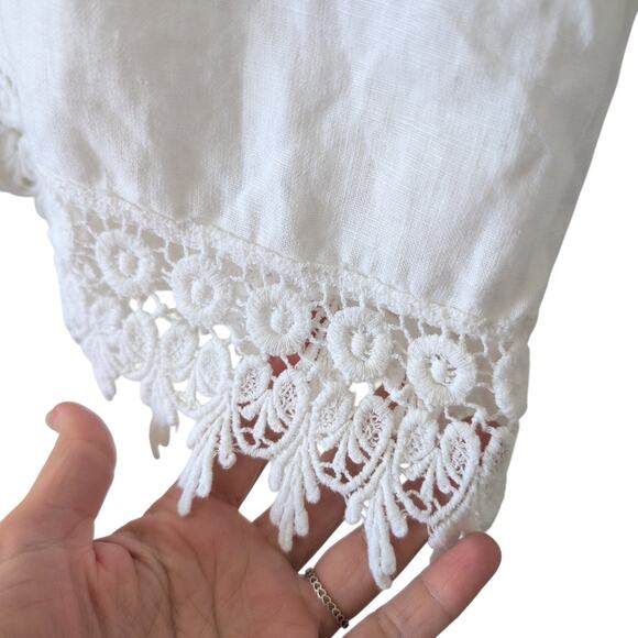 Terzo Millenio 100% Linen Top Women's Medium White Lace Beachy Made in Italy EUC - Picture 3 of 7